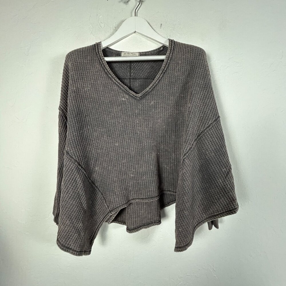 We The Free Womens Coraline Thermal Sweater XS Gray Waffle Knit Pullover Cozy